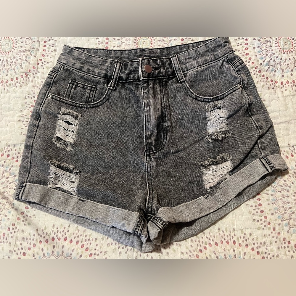SHEIN Black Distressed Jean Shorts